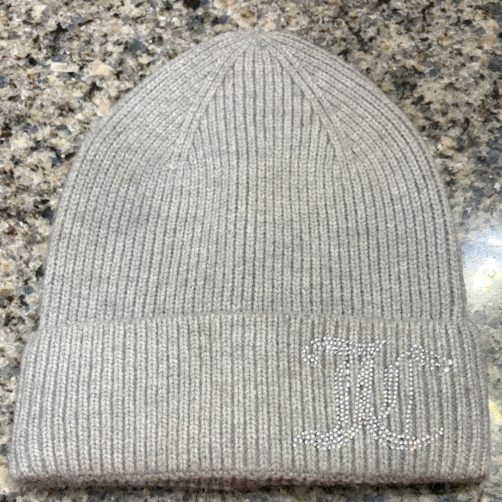 Women’s Juicy Couture Gray Knit Beanie with Rhinestone Logo
